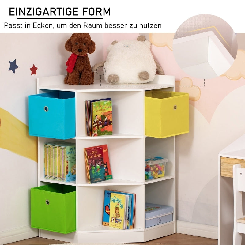 Kinderregal Eckregal mit 3 Aufbewahrungsboxen Kinderzimmer Spielzeug Ablage für 3-12 Jahre Kinder Weiß