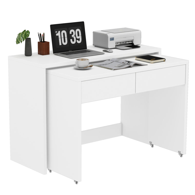 Regalschreibtisch + Kommode-2-in-1 Kompaktschreibtisch, ausziehbar, mit Rollen ausgestattet, flexibel kombinierbar, Faltbarer Schreibtisch