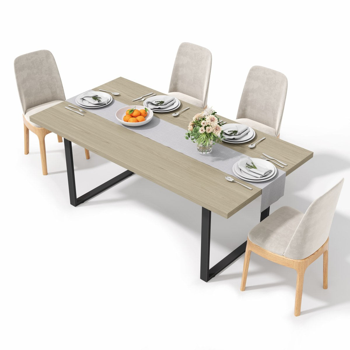 Esstisch 160x80 cm (6-8 Personen), Küchentisch Modern, S-Form Metallgestell, 4 cm Tischplatte, Verstellbare Füße