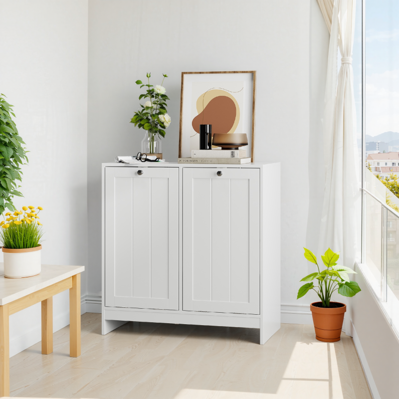 Badezimmer-Wäschekorb-Aufbewahrungsschrank, freistehender Home-Organizer, weiß