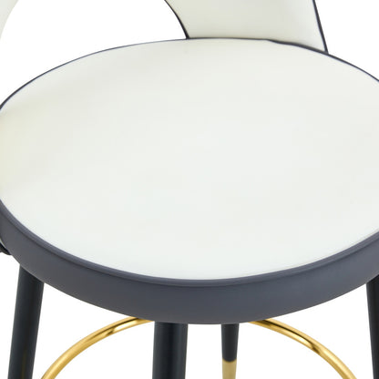 360° drehbarer Barstuhl. Moderne weiße und dunkelgraue Splice-Farbe, PU bequeme Padded Bar Stuhl, Eine Box von 2 Packungen.