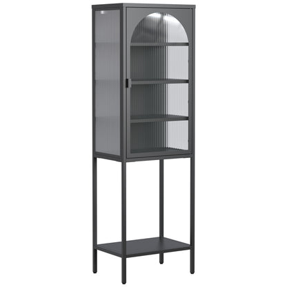 Metall Glas Tür Schaukasten Speicher Schrank – 5-Stufen Würfel Bücherregal Speicher Schrank mit 3 einstellbaren Regalen. Für Küche, Esszimmer, Wohnzimmer, Bad, Home-Office, eisenha, H160cm×B50cm×T35cm