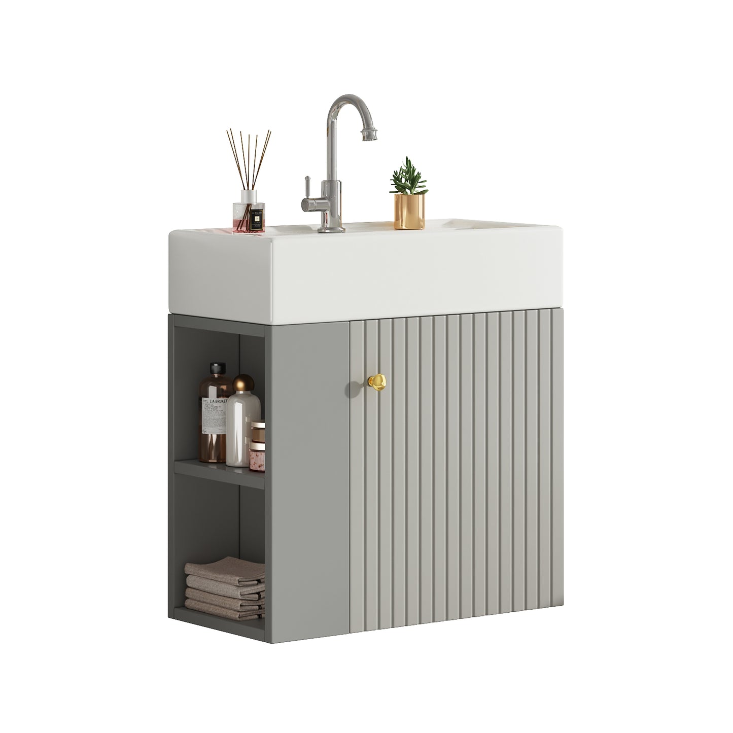 Waschbecken mit Waschtischunterschrank, Waschtischunterschrank , Waschtischunterschrank hängend hellgrau , Kleine Gästebad Möbel