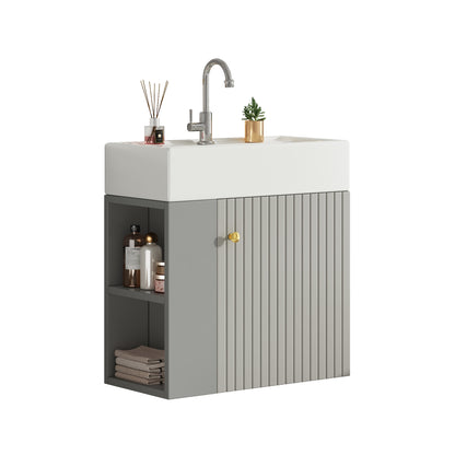 Waschbecken mit Waschtischunterschrank, Waschtischunterschrank , Waschtischunterschrank hängend hellgrau , Kleine Gästebad Möbel