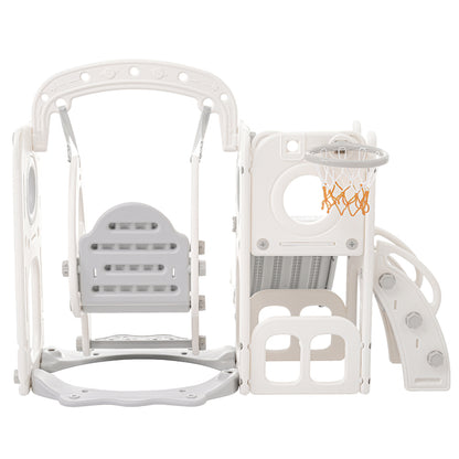 5 in 1 Kinderrutsche, bestehend aus Rutsche, Schaukel, Unterschrank, Basketballkorb und Treppe - HDPE (exkl. Ozeanball)