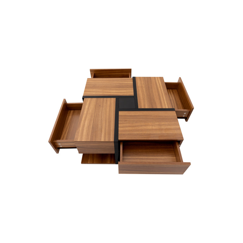 Couchtisch, Tisch mit 4 Schubladen, einzigartige Farbabstimmung und Liniendesign, Stauraum unten. 78*78*36cm