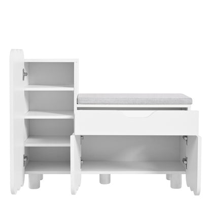 Moderner 3-Türen-Schuhschrank mit Schublade & Sitzpolster, Stilvolle Schuhbänke für Flur und Eingangsbereich, Weiß
