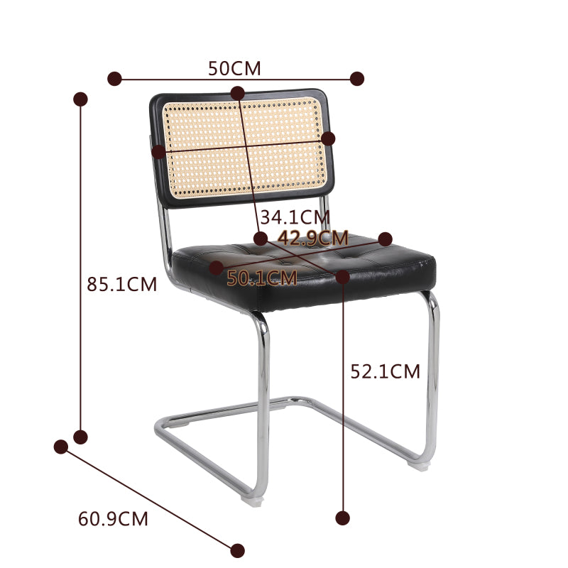 Mittelalterliche moderne Esszimmerstühle, ein Satz von 2-Rattan Esszimmerstühlen mit weichen gepolsterten Kunstlederelementen, armlose Mesh Rückenlehne Rattan Stühle, Metall Chrom Beine(Black)