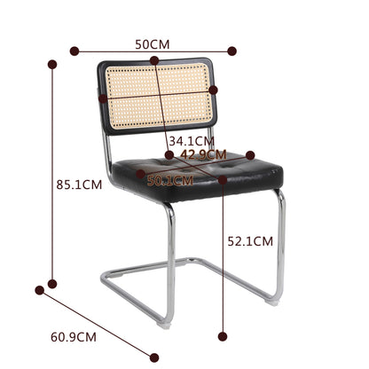 Mittelalterliche moderne Esszimmerstühle, ein Satz von 2-Rattan Esszimmerstühlen mit weichen gepolsterten Kunstlederelementen, armlose Mesh Rückenlehne Rattan Stühle, Metall Chrom Beine(Black)