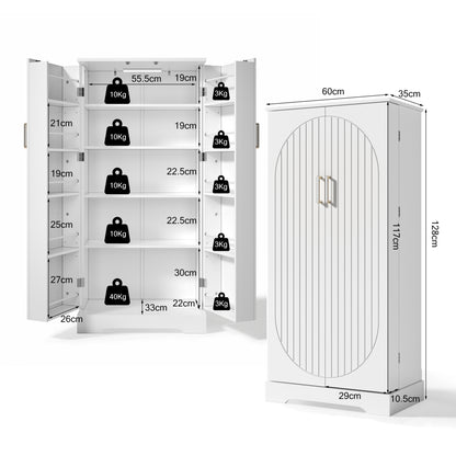 Hochschrank Weiß (60x128x35 cm), Küchenschrank mit LED-Sensorlicht