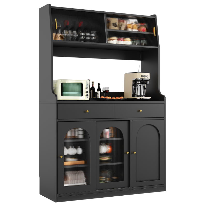 Küchenschrank, Esszimmerschrank mit 2 Schubladen, Sideboard mit LED-Beleuchtung, schwarz