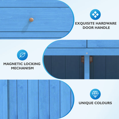 Holz Gartenschrank,Gartenschrank mit Regalen  Outdoor Schrank, Gartenschrank Geräteschuppen Terrassenschrank, Balkonschrank, Gerätehaus, Garten Möbel, Blau