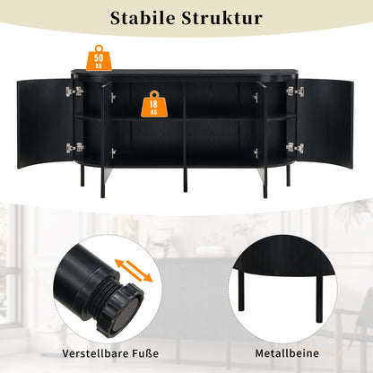 Moderner Bogenförmiger Sideboard mit verstellbaren Regalen und Metallbeinen, ideal für Wohnzimmer und Esszimmer (Schwarz)