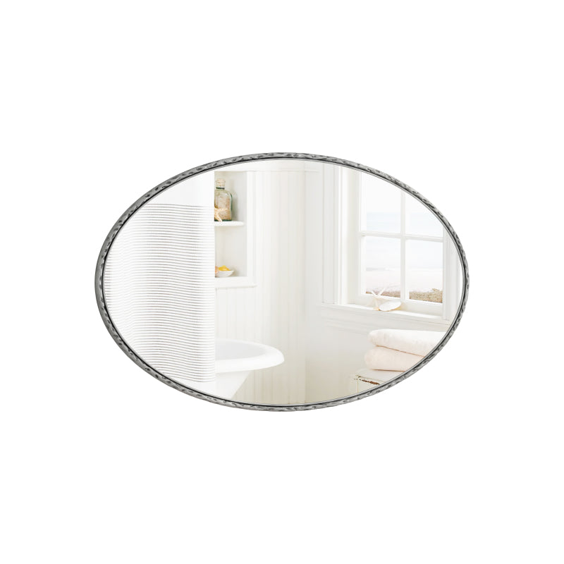 Iron Art Oval Retro Mirror, Antique Effect, Wall Hanging, Suitable For Bathroom, Bedroom, Living Room (Silver)