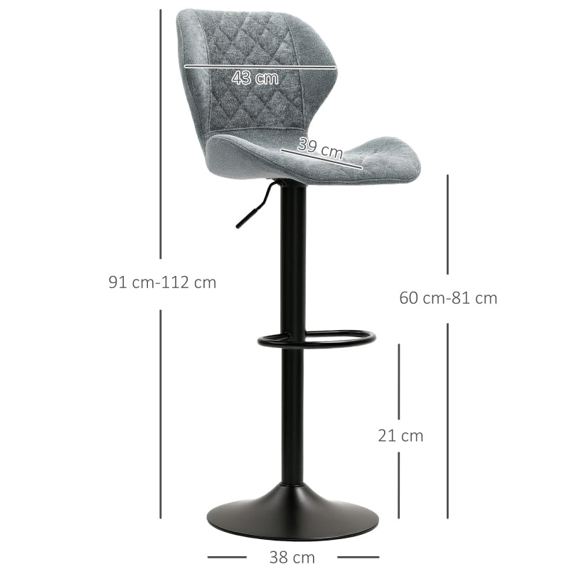 Barhocker 2er-Set, Gepolstert Barstuhl mit Lehne, 360° Drehbar Tresenhocker, Dunkelgrau