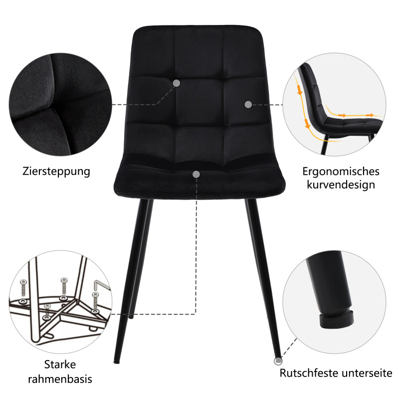 Esszimmerstuhl (4 St), Sitzfläche aus Samt Gestell aus Metall, Schwarz
