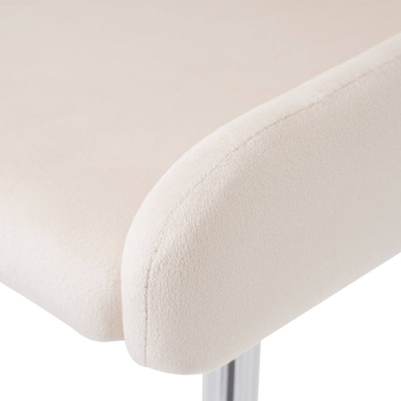 Samt-Esszimmerstuhl, 2er-Set, Lounge-Stuhl mit vier Silberne Metallstützbeinen, Lendenwirbelstütze, Beige