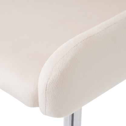 Samt-Esszimmerstuhl, 2er-Set, Lounge-Stuhl mit vier Silberne Metallstützbeinen, Lendenwirbelstütze, Beige