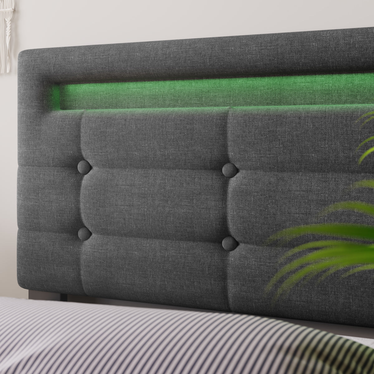 Polsterbett 90x200cm mit LED & 2 Schubladen - Einzelbett Grau, Verstellbares Kopfteil & Lattenrost - Modernes Bettgestell (Ohne Matratze)