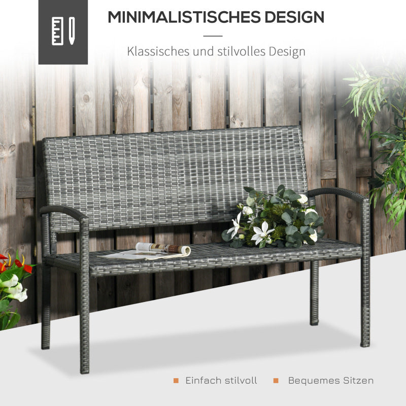 Gartenbank Rattan Optik Parkbank mit Stahlrahmen für 2 Personen Balkonbank bis 320 kg belastbar Grau Gartenmöbel