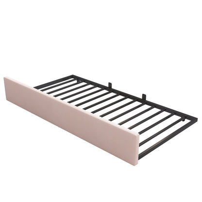 Polsterbett Daybett 90x200cm,Tagesbett Schlafsofa mit Ausziehbett 90x190cm, Kinderbett mit Lattenrost, Samt, Rosa, ohne Matratze