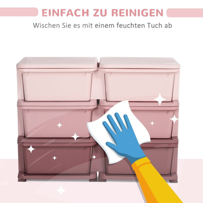 Aufbewahrungsbox Kunststoff, Spielzeug Aufbewahrung, 6 Schubladen, Spielzeug Organizer, Kommode Kinderzimmer, Rosa