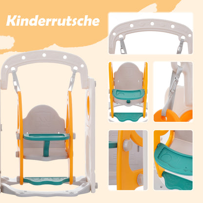 7-in-1-Rutsche für Kinder, bestehend aus Rutsche, Schaukel, Plattform, Unterschrank, Lochbohrspiel, Basketballkorb und Treppe - hochdichtes Polyethylen (Ozeanball nicht enthalten)