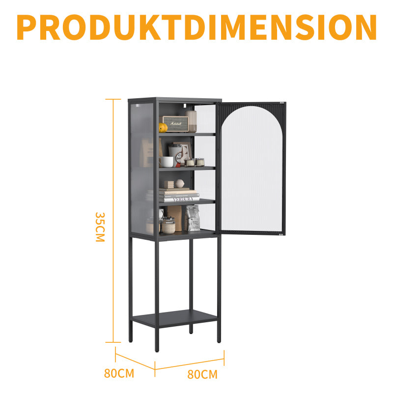 Metall Glas Tür Schaukasten Speicher Schrank – 5-Stufen Würfel Bücherregal Speicher Schrank mit 3 einstellbaren Regalen. Für Küche, Esszimmer, Wohnzimmer, Bad, Home-Office, eisenha, H160cm×B50cm×T35cm