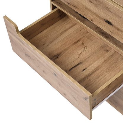 Kommode, Sideboard Holz mit 6 Schubladen, LED Beleuchtung (App Control), Mehrzweckschrank für Wohnzimmer und Schlafzimmer, 71 x 120 x 40 cm, Eiche