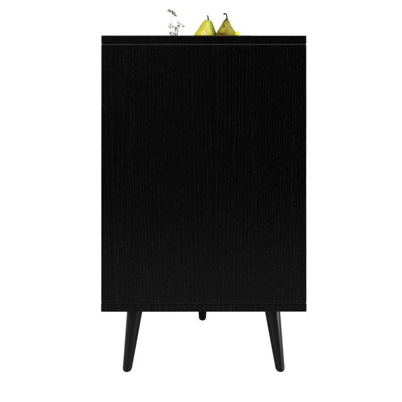 Esszimmerschrank (120×35×78cm), Esszimmer- und Wohnzimmer-Aufbewahrungsschrank, einzigartiges Schranktürdesign, freistehender Schrank, Antidumping, Fischgrätenmuster, geschnitzte Tür, schwarz