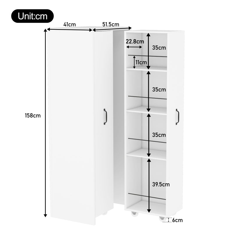 Erweiterbares Bücherregal mit Rollen – 4 Ebenen, Links und rechts austauschbar, MDF, 20 kg Tragkraft pro Ebene, leise Lenkrollen, weiß