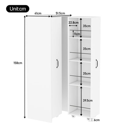 Erweiterbares Bücherregal mit Rollen – 4 Ebenen, Links und rechts austauschbar, MDF, 20 kg Tragkraft pro Ebene, leise Lenkrollen, weiß