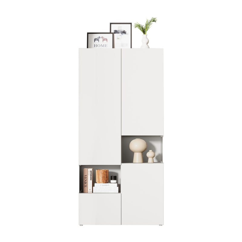 Vitrine mit LED-Beleuchtung, Hochschrank mit transparentes Acryl, für Wohnzimmer Büro Küche, offene Lagerung, Weiß