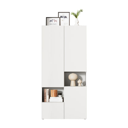 Vitrine mit LED-Beleuchtung, Hochschrank mit transparentes Acryl, für Wohnzimmer Büro Küche, offene Lagerung, Weiß