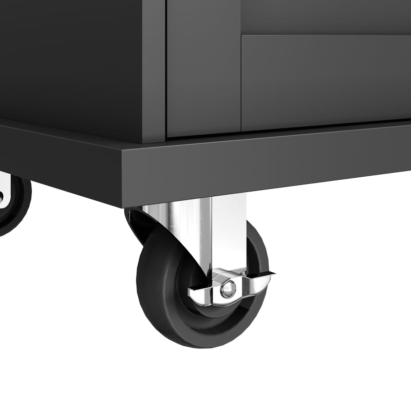 Esszimmerwagen (129 x 46 x 92 cm), moderner und einfacher schwarzer, beweglicher Küchen-Esswagen mit Schubladen und Lagerschränken, hellbraune Holzarbeitsplatte, geeignet für moderne Familien