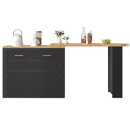 Ausziehbarer Bartisch Schwarz (137-215cm) - Moderner Teleskop-Hochtisch mit Schublade & Regalen - Bewegliche Kücheninsel & Bistro Table