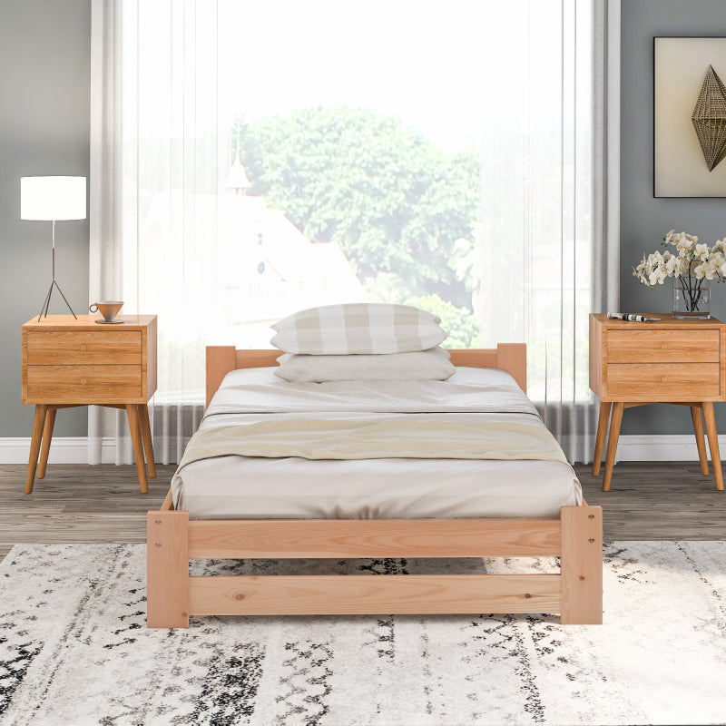 Solide Massivholzbett Futonbett Massivholz Natur Bett aus mit Kopfteil und Lattenrost , Natur (200x90cm)