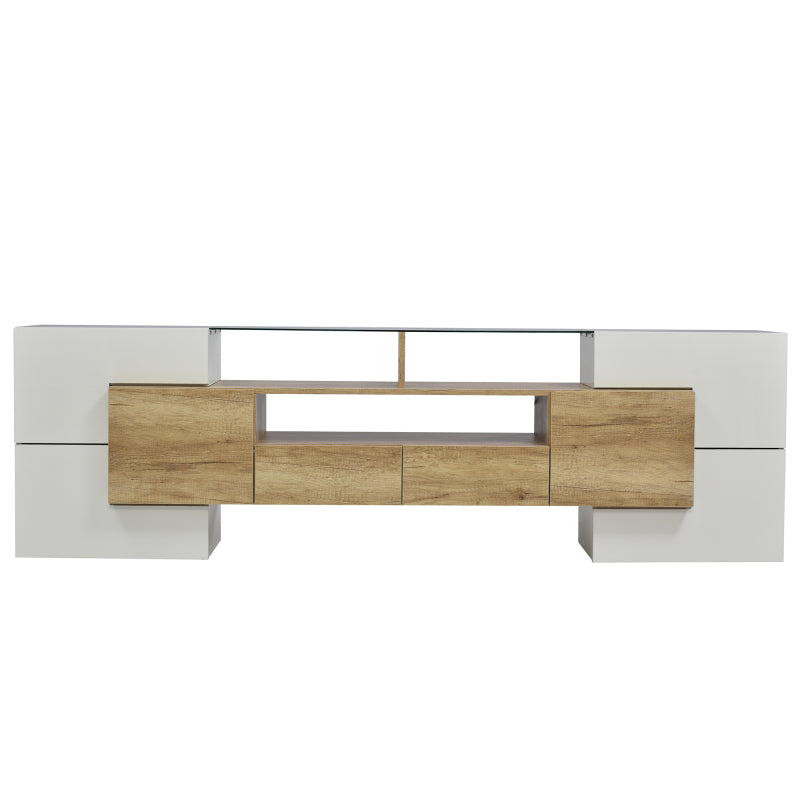 Stilvoller TV-Schrank, Lowboard.hochglänzendes Weiß, 200 cm, LED-Beleuchtung, Wohnzimmermöbel.  modernes Design. elegante Glasoberfläche.