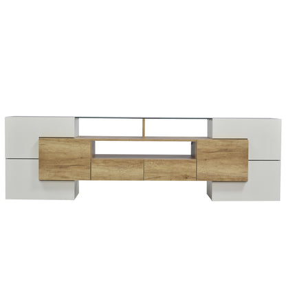 Stilvoller TV-Schrank, Lowboard.hochglänzendes Weiß, 200 cm, LED-Beleuchtung, Wohnzimmermöbel.  modernes Design. elegante Glasoberfläche.
