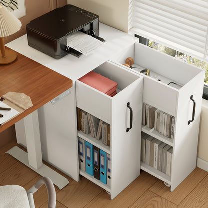 Aktenschrank auf Rollen - mit Fächern und Schubladen, Aktenschrank aus Holz, links-rechts tauschbar, Einzelschrank voll ausziehbar, White
