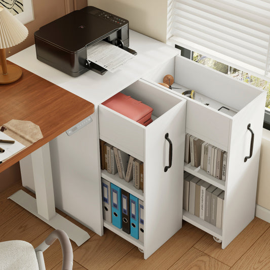 Aktenschrank auf Rollen - mit Fächern und Schubladen, Aktenschrank aus Holz, links-rechts tauschbar, Einzelschrank voll ausziehbar, White