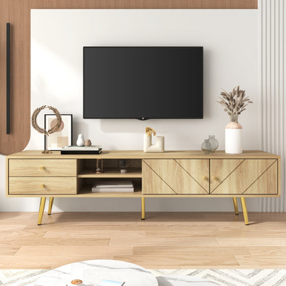 TV-Schrank 160 cm mit Goldfüßen, Zwei Schubladen und Einzigartig Gestalteten Türen