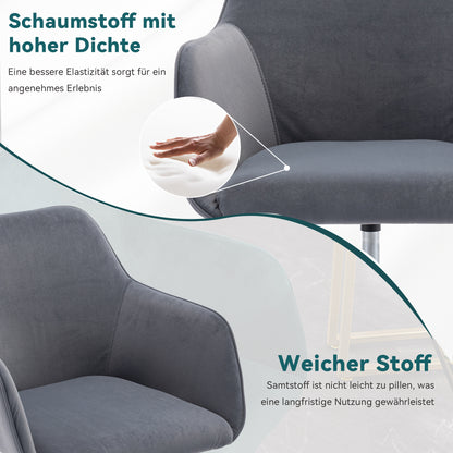 Neuer höhenverstellbarer Drehstuhl aus Samtstoff für das Büro im Innenbereich mit goldenen Beinen, grau