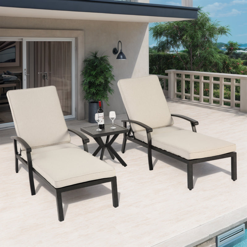 Lounge Patio Chair with Cotton Cushion, Adjustable Reclining Rust-Resistant Aluminum  Poolside Chaise Lounge Furniture, Waterproof Beige Cushion (1pc)