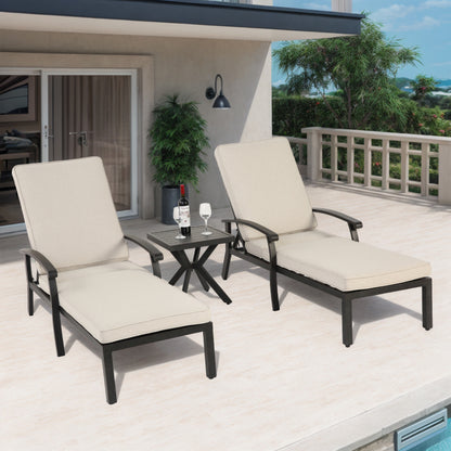 Lounge Patio Chair with Cotton Cushion, Adjustable Reclining Rust-Resistant Aluminum  Poolside Chaise Lounge Furniture, Waterproof Beige Cushion (1pc)