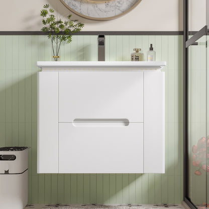 60x46x48.5cm wandhängend Badezimmerschränk, komplett lackiert, LED-Radarsensor-Beleuchtung, zwei Schubladen, leise Gleitschienen, Zwei seitliche Ablagen, Waschtisch, integriertes Waschbecken, weiß