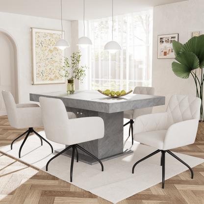 2er Set 360° Drehbarer Esszimmerstühle mit Rautenmuster, Samt,Beige