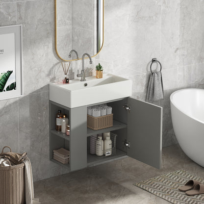 Waschbecken mit Waschtischunterschrank, Waschtischunterschrank , Waschtischunterschrank hängend hellgrau , Kleine Gästebad Möbel