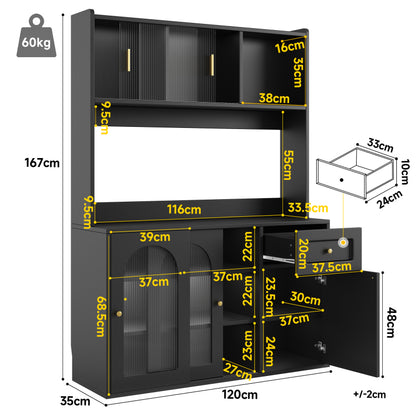 Küchenschrank, Esszimmerschrank, Sideboard mit LED-Beleuchtung, schwarz