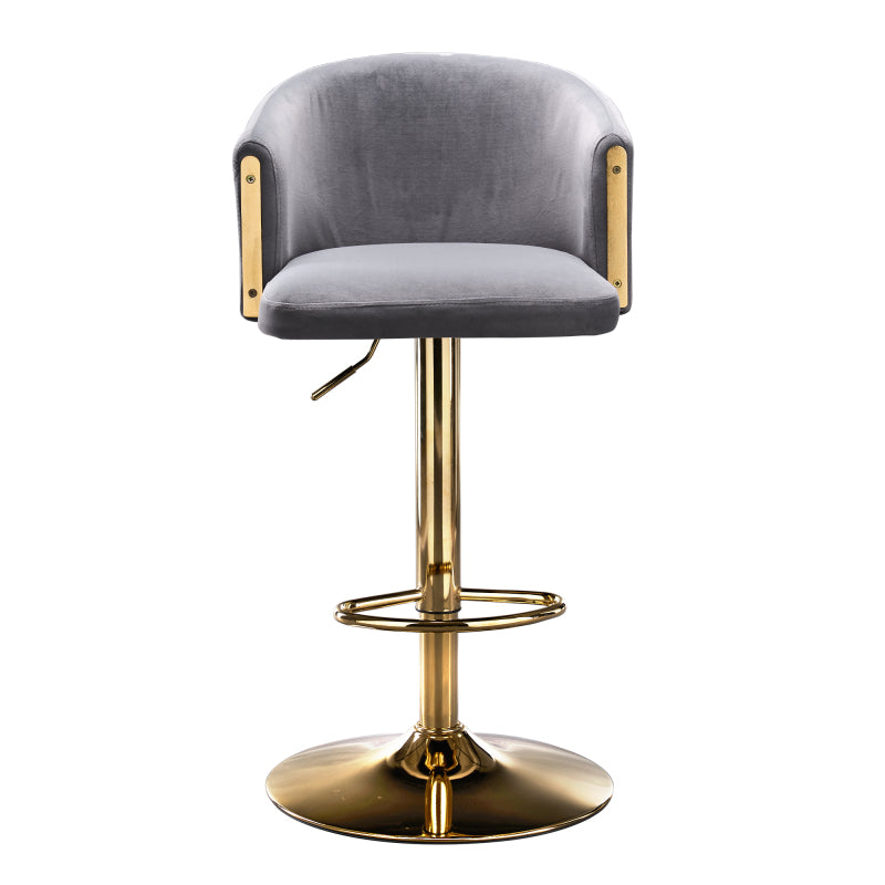 Modern rotatable height adjustable bar stools, modern bar stools for kitchen, bar, and restaurant counters, lift stools with middle backrest and gold footrest (Grau Set of 2)